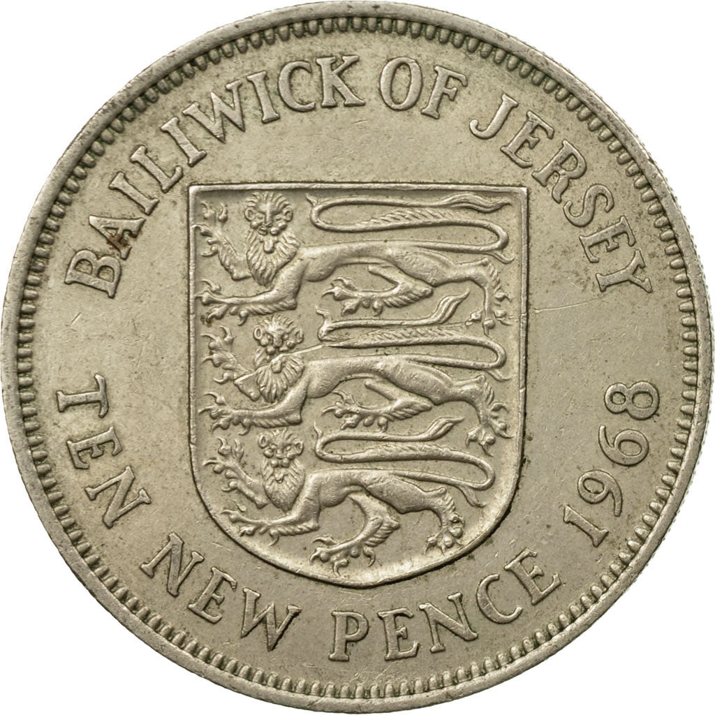 Monnaie, Jersey, Elizabeth II, 10 New Pence, 1968, TTB, Copper-nickel, KM:33