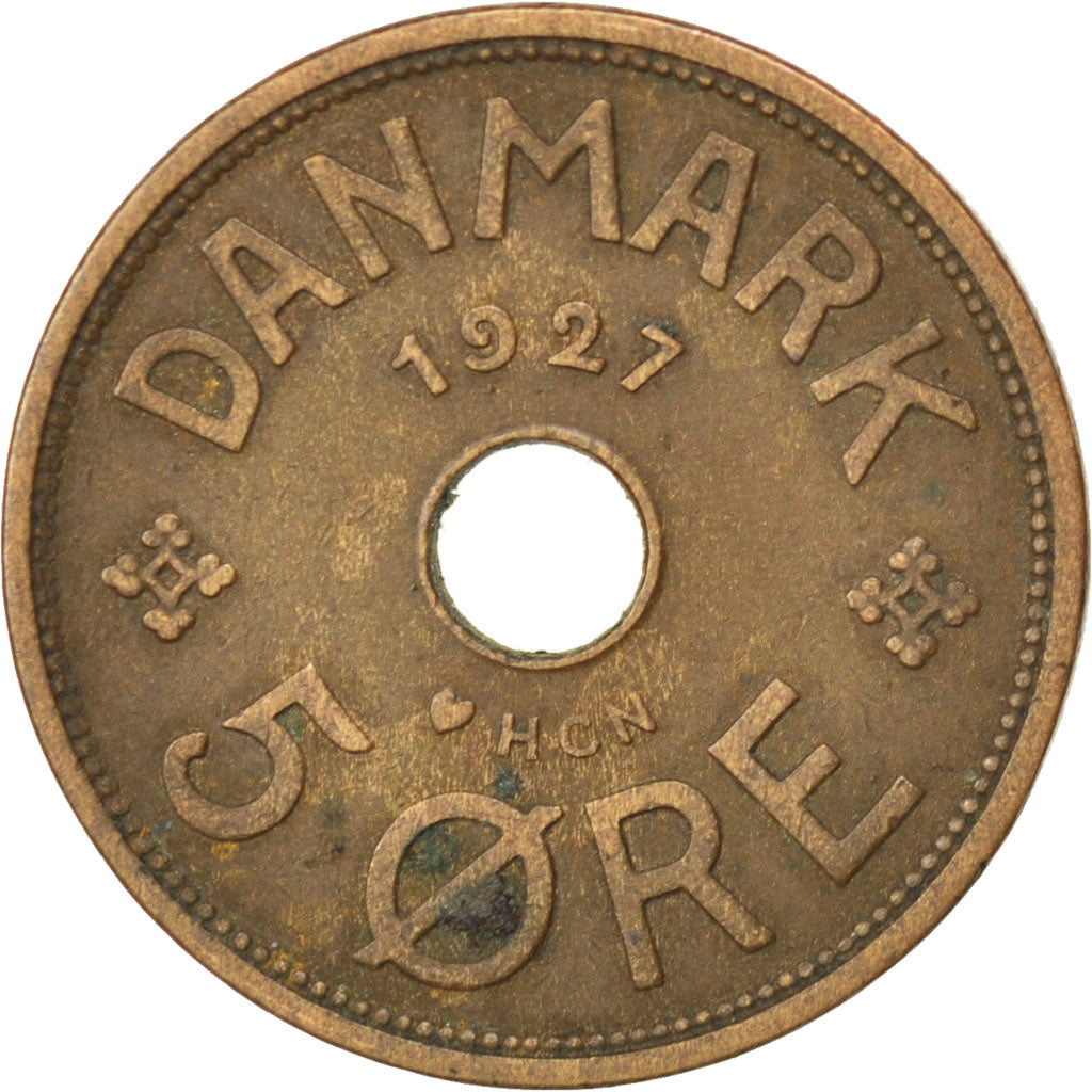 Danimarca, Christian X, 5 Öre, 1927, MB+, Bronzo, KM:828.1