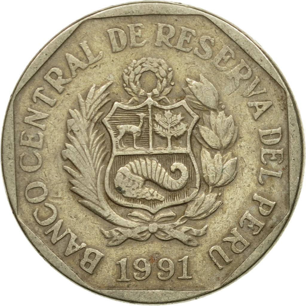 Coin, Peru, 50 Centimos, 1991, Lima, VF(30-35), Copper-Nickel-Zinc, KM:307.1