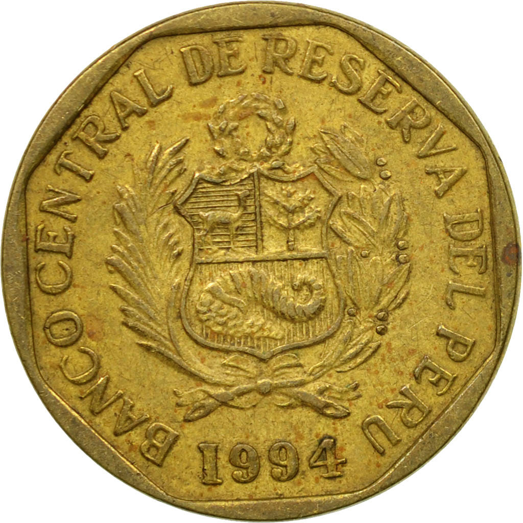 Coin, Peru, 10 Centimos, 1994, Lima, EF(40-45), Brass, KM:305.1
