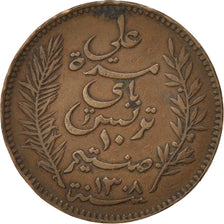 Moneda, Túnez, Ali Bey, 10 Centimes, 1891, Paris, MBC, Bronce, KM:222