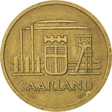 SAARLAND, 20 Franken, 1954, Paris, KM #2, AU(50-53), Aluminum-Bronze, 23.5, 4.04
