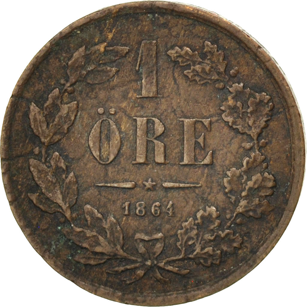 SWEDEN, Ore, 1864, KM #705, VF(20-25), Bronze, 19.69, 2.98