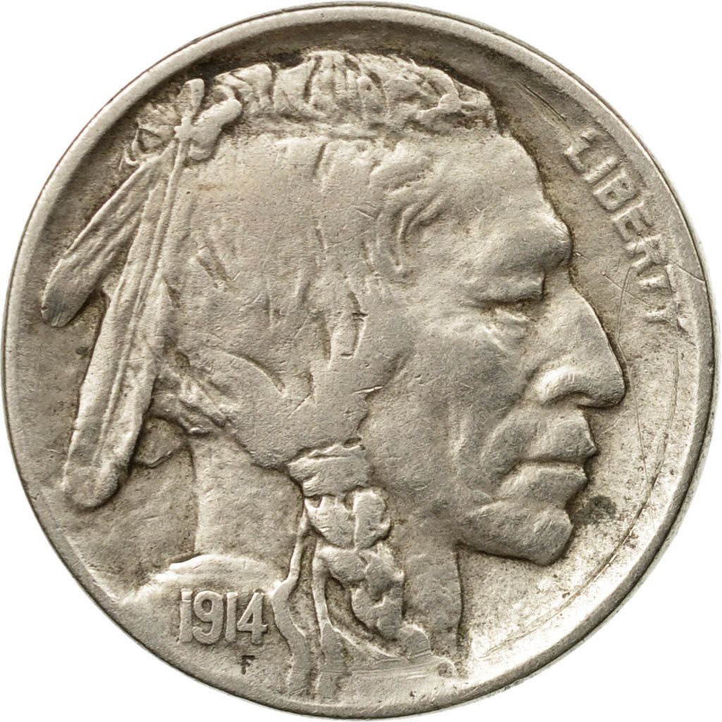 Coin, United States, Buffalo Nickel, 5 Cents, 1914, U.S. Mint, Philadelphia