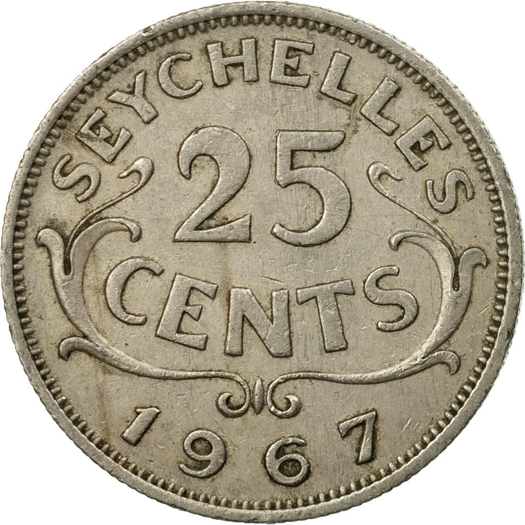 Coin, Seychelles, 25 Cents, 1967, British Royal Mint, EF(40-45), Copper-nickel
