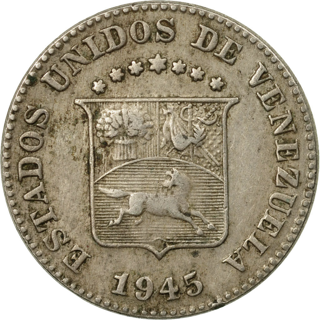 Coin, Venezuela, 5 Centimos, 1945, Philadelphia, EF(40-45), Copper-nickel