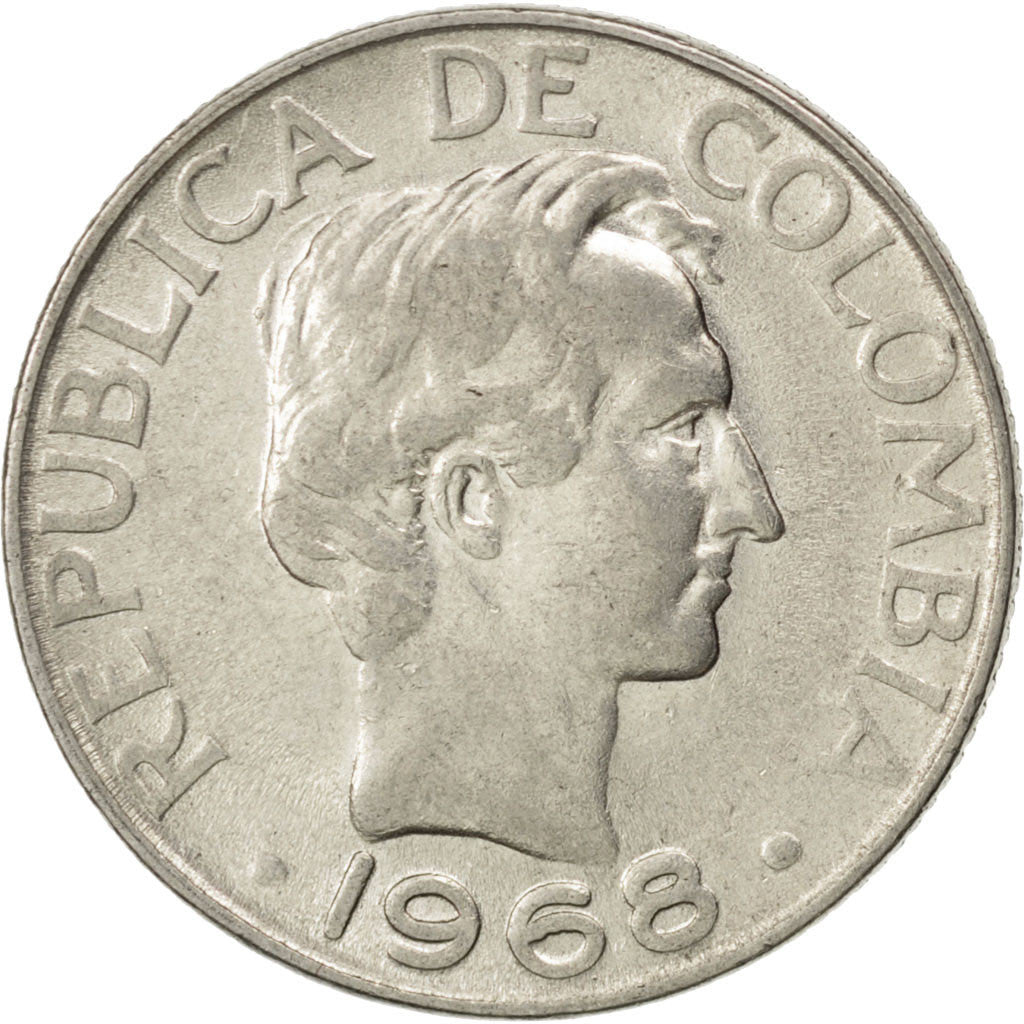 Coin, Colombia, 20 Centavos, 1968, AU(55-58), Nickel Clad Steel, KM:227