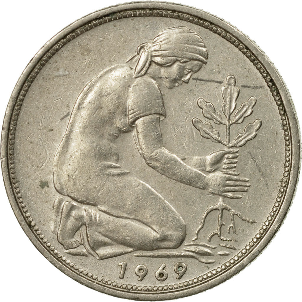 Coin, GERMANY - FEDERAL REPUBLIC, 50 Pfennig, 1969, Munich, EF(40-45)