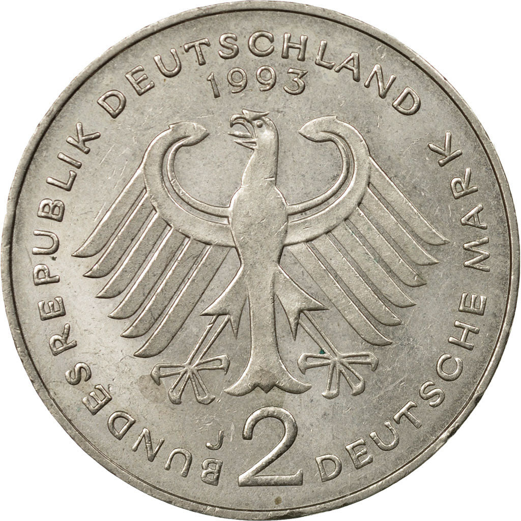 Coin, GERMANY - FEDERAL REPUBLIC, 2 Mark, 1993, Hambourg, AU(50-53)