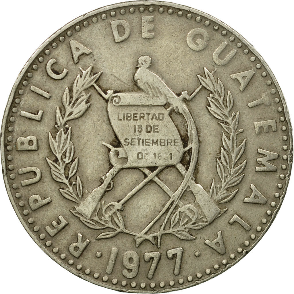 Moneda, Guatemala, 25 Centavos, 1977, MBC, Cobre - níquel, KM:278.1