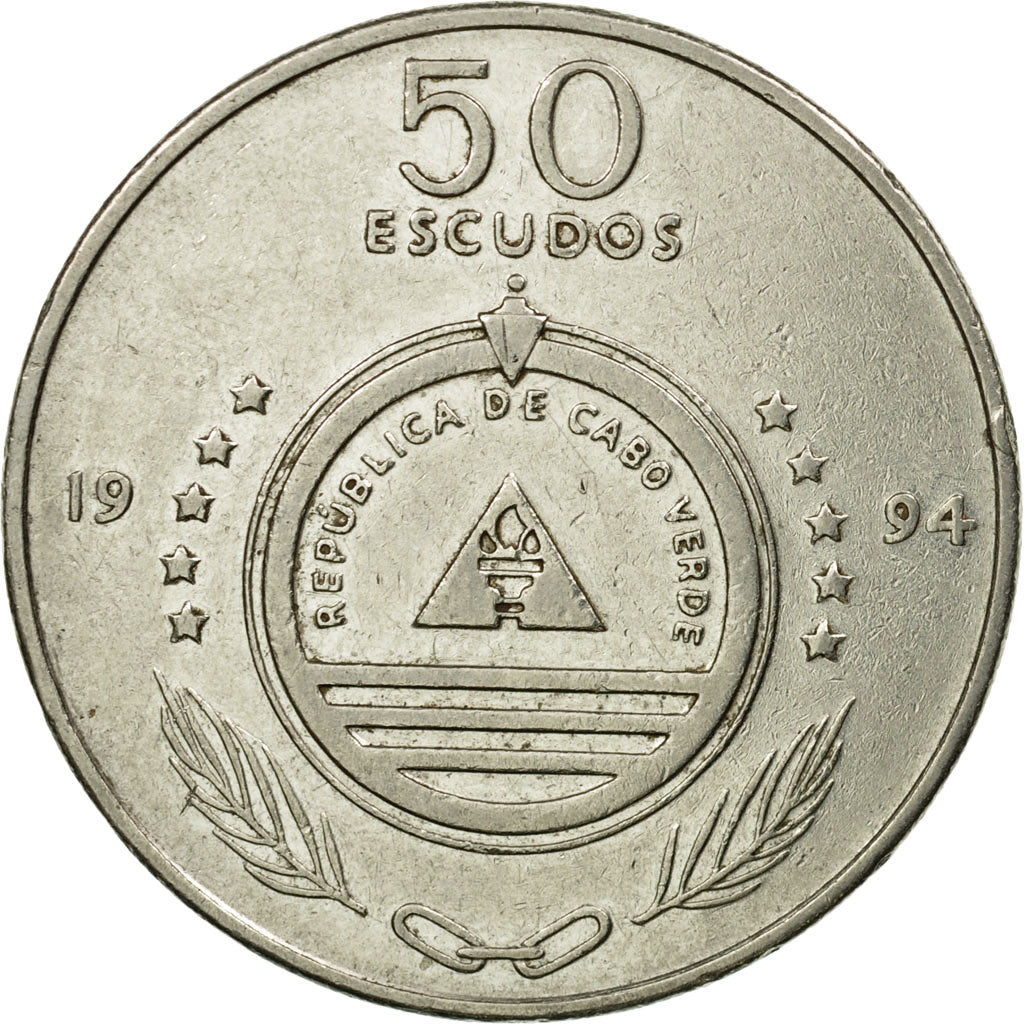 Moneta, Capo Verde, 50 Escudos, 1994, BB, Acciaio placcato nichel, KM:44