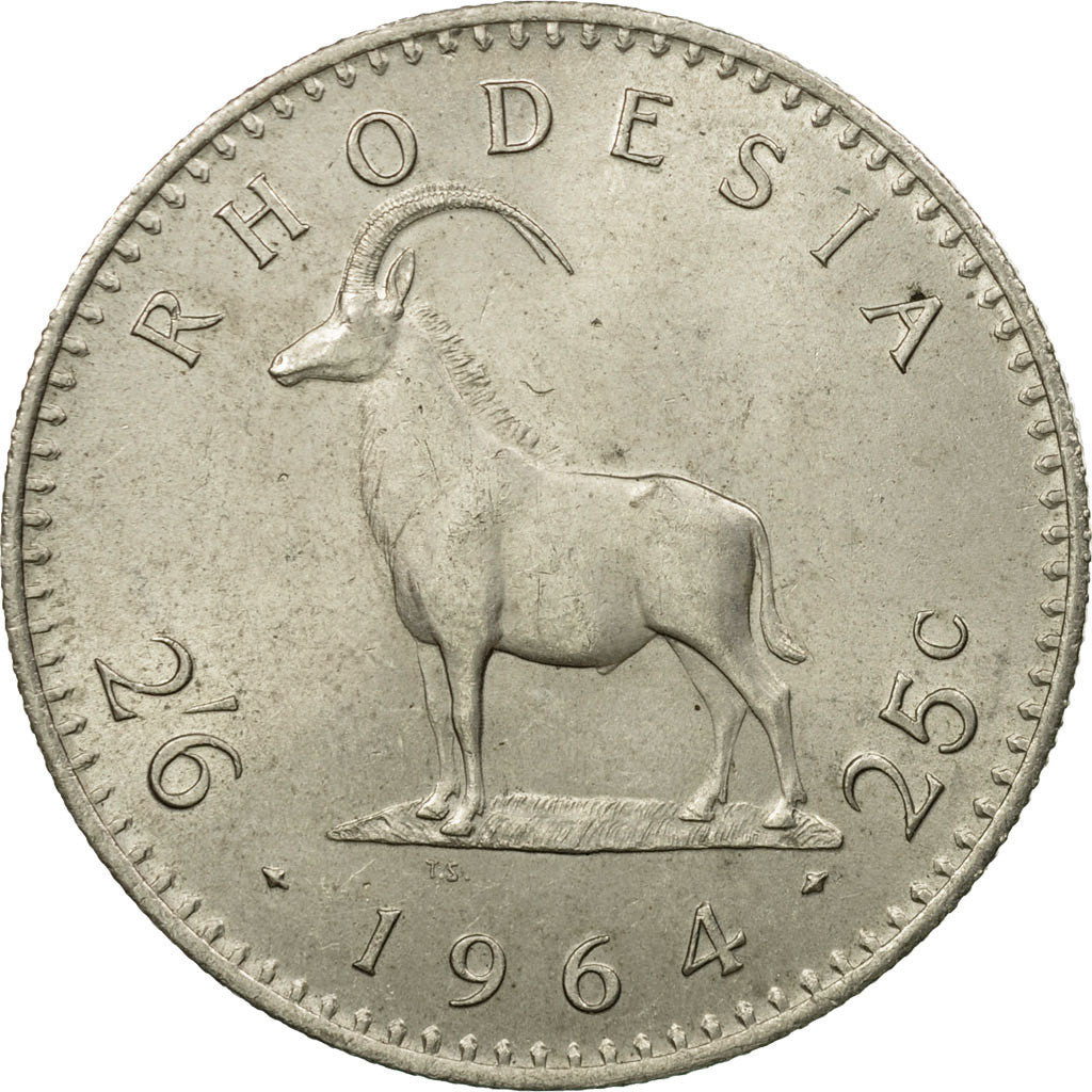 Moneta, Rhodesia, Elizabeth II, 2-1/2 Shillings = 25 Cents, 1964, British Royal