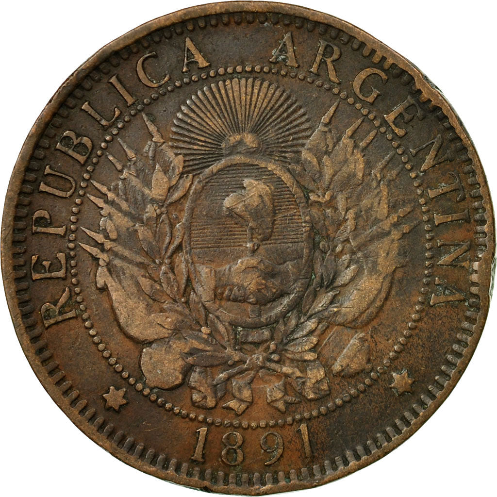 Coin, Argentina, 2 Centavos, 1891, F(12-15), Bronze, KM:33