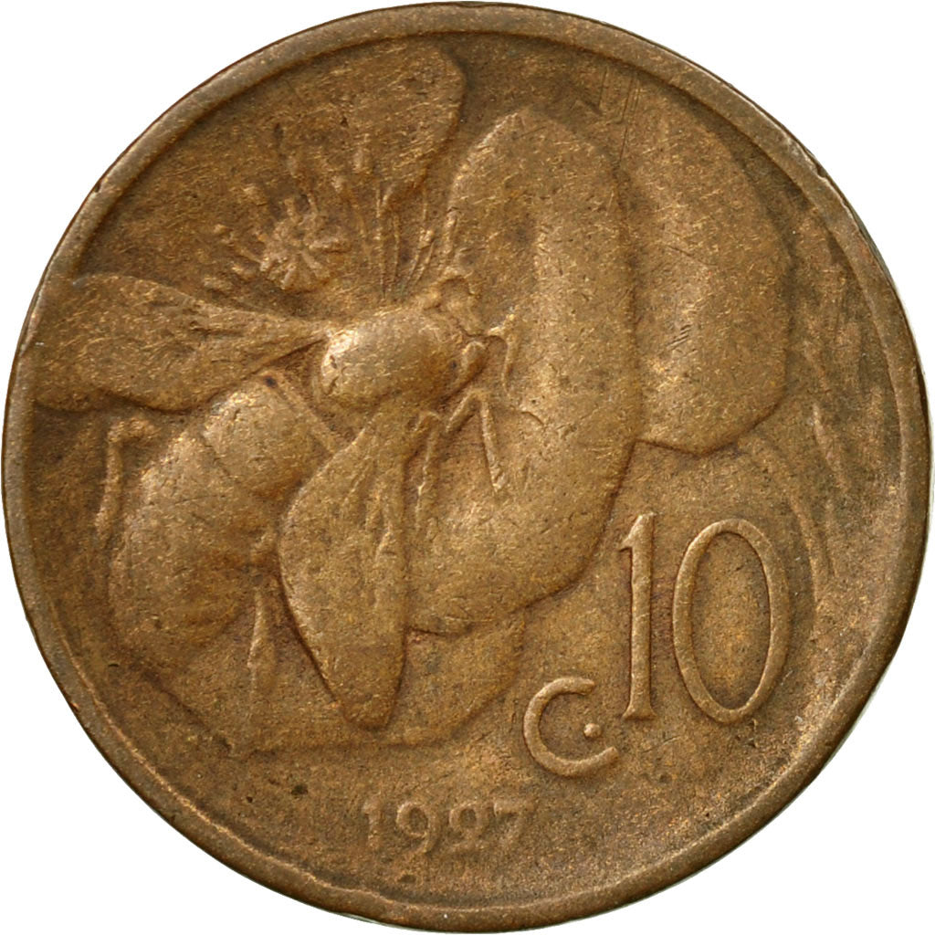 Coin, Italy, Vittorio Emanuele III, 10 Centesimi, 1927, Rome, VF(20-25), Bronze