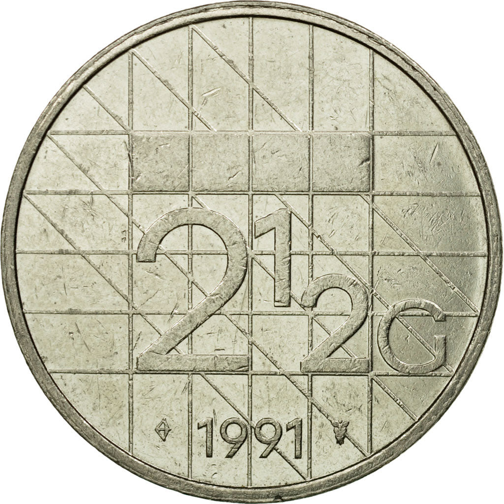 Coin, Netherlands, Beatrix, 2-1/2 Gulden, 1991, EF(40-45), Nickel, KM:206