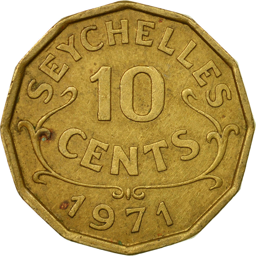 Monnaie, Seychelles, 10 Cents, 1971, British Royal Mint, TTB, Nickel-brass
