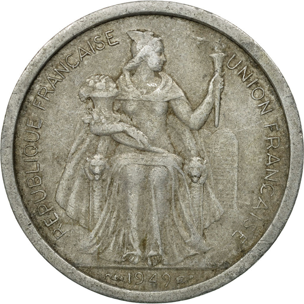 Monnaie, FRENCH OCEANIA, 2 Francs, 1949, TB+, Aluminium, KM:3