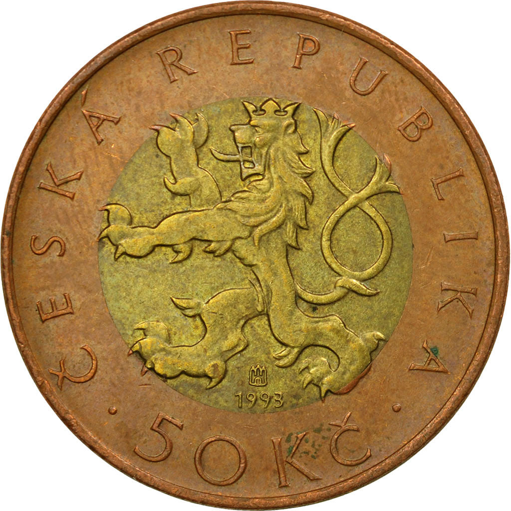 Coin, Czech Republic, 50 Korun, 1993, EF(40-45), Bi-Metallic, KM:1