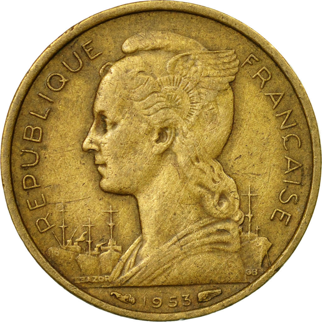 Coin, Madagascar, 10 Francs, 1953, Paris, EF(40-45), Aluminum-Bronze, KM:6