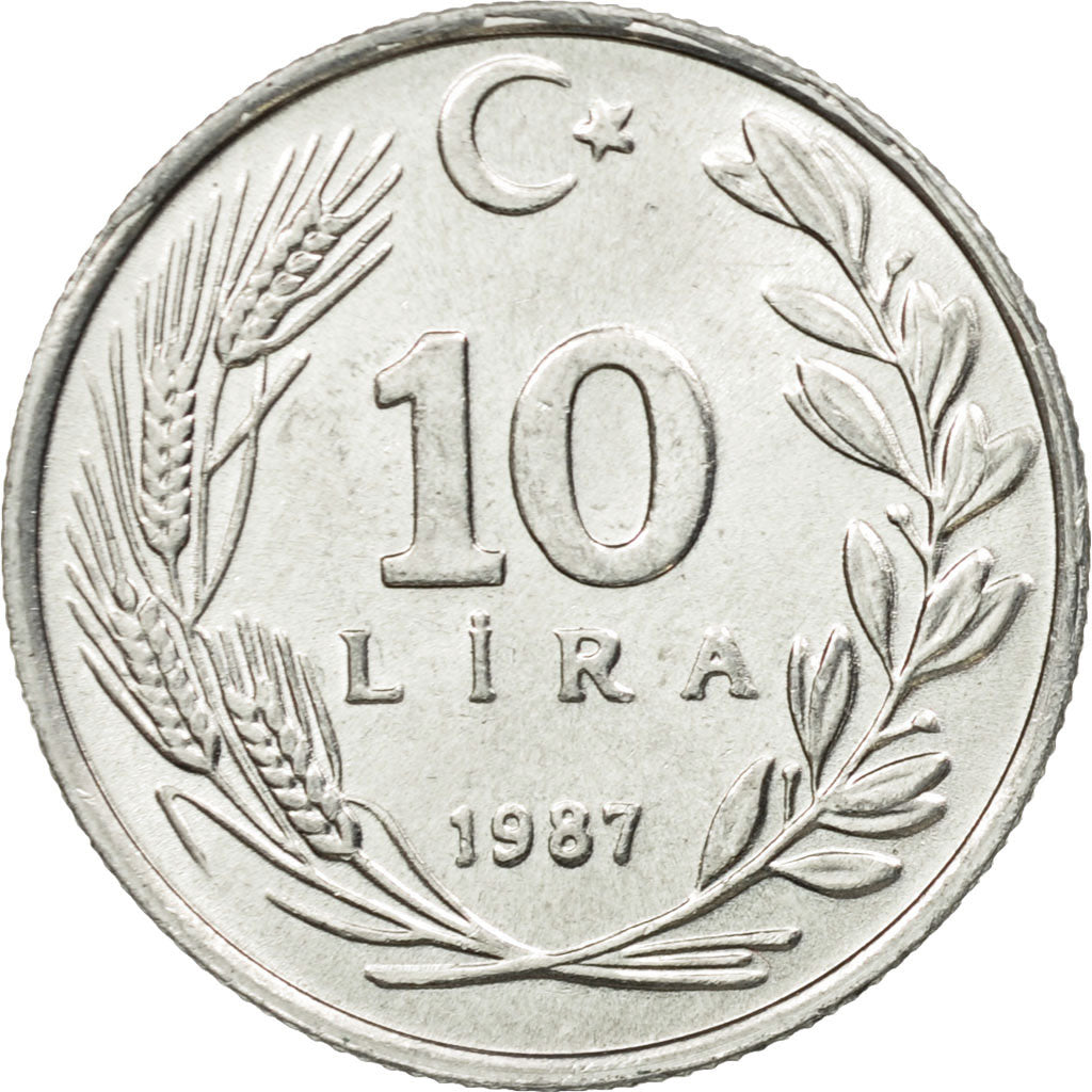 Moneta, Turcja, 10 Lira, 1987, EF(40-45), Aluminium, KM:964