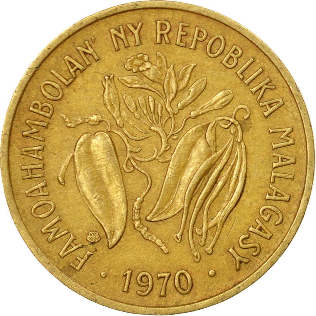 Coin, Madagascar, 10 Francs, 2 Ariary, 1970, Paris, EF(40-45), Aluminum-Bronze