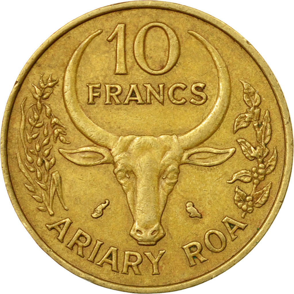 Coin, Madagascar, 10 Francs, 2 Ariary, 1970, Paris, EF(40-45), Aluminum-Bronze