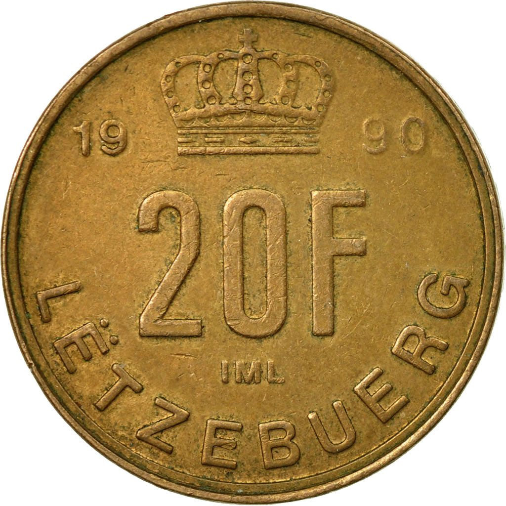 Moneta, Lussemburgo, Jean, 20 Francs, 1990, BB, Alluminio-bronzo, KM:67