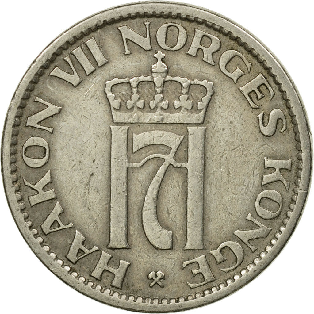 Coin, Norway, Haakon VII, 50 Öre, 1954, EF(40-45), Copper-nickel, KM:402