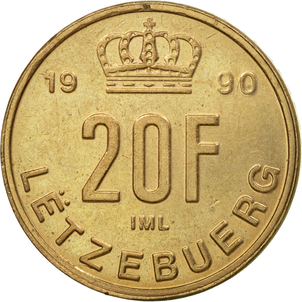 Coin, Luxembourg, Jean, 20 Francs, 1990, EF(40-45), Aluminum-Bronze, KM:67