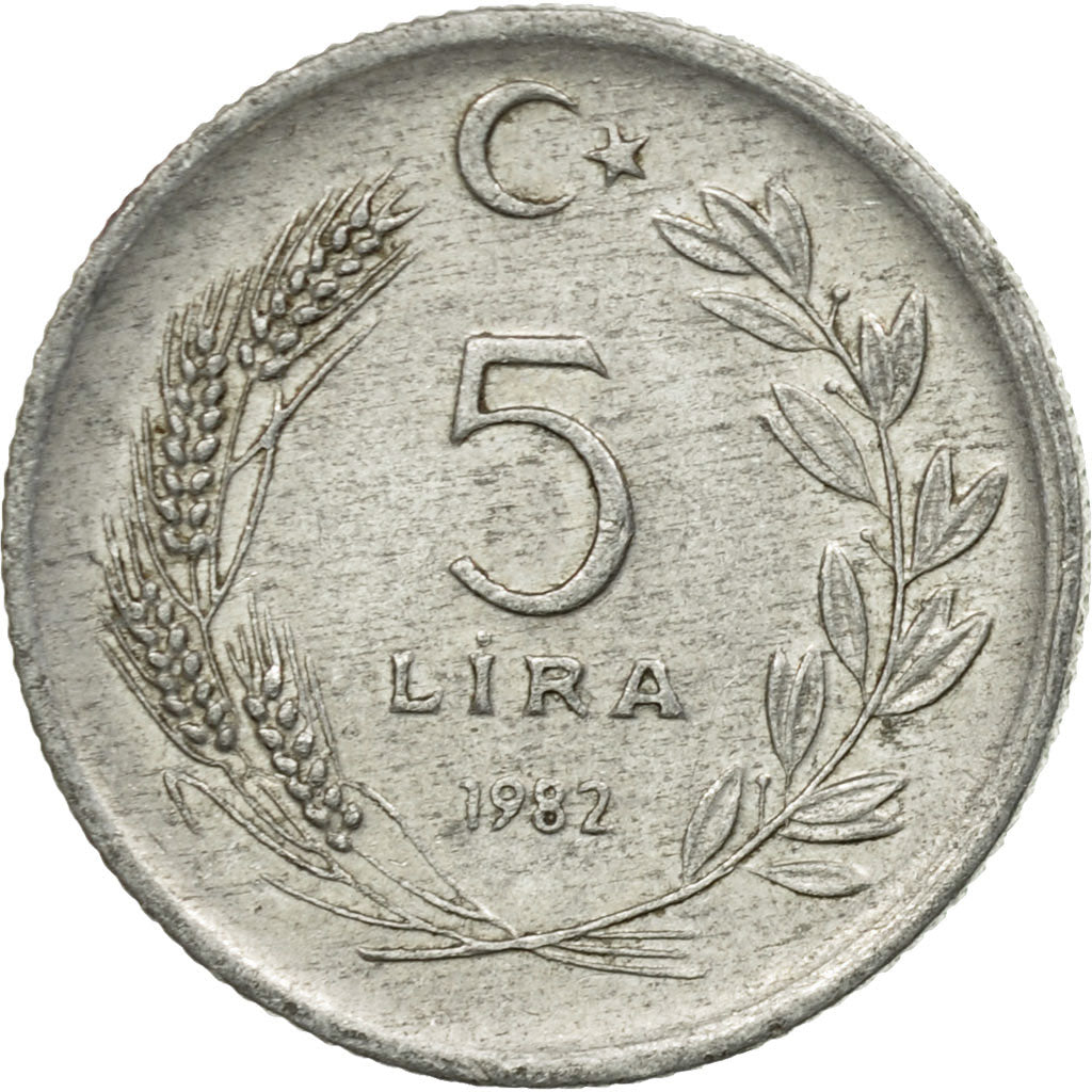 Moneta, Turchia, 5 Lira, 1982, BB, Alluminio, KM:949.1