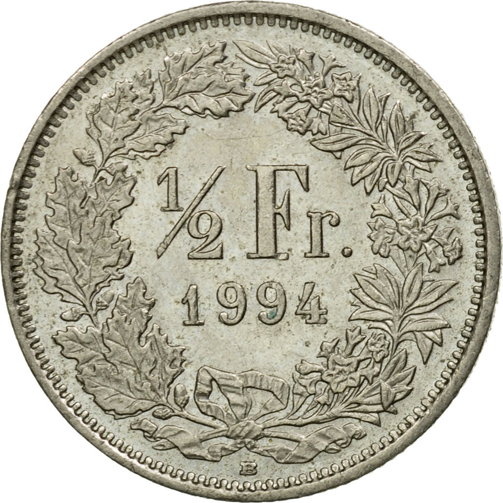Coin, Switzerland, 1/2 Franc, 1994, Bern, EF(40-45), Copper-nickel, KM:23a.3