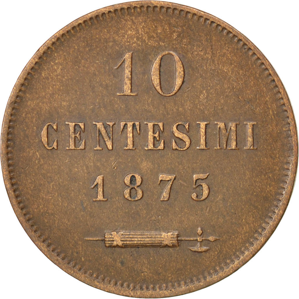 Coin, San Marino, 10 Centesimi, 1875, AU(50-53), Copper, KM:2