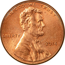 Coin, United States, Cent, 2014, Philadelphia, EF(40-45), Copper Plated Zinc