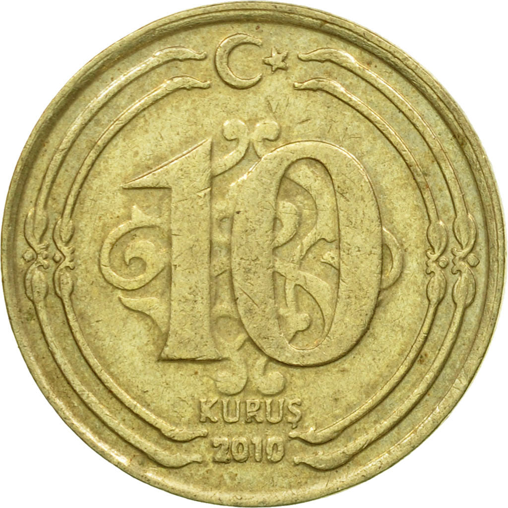 Moneta, Turchia, 10 Kurus, 2010, BB, Ottone, KM:1241