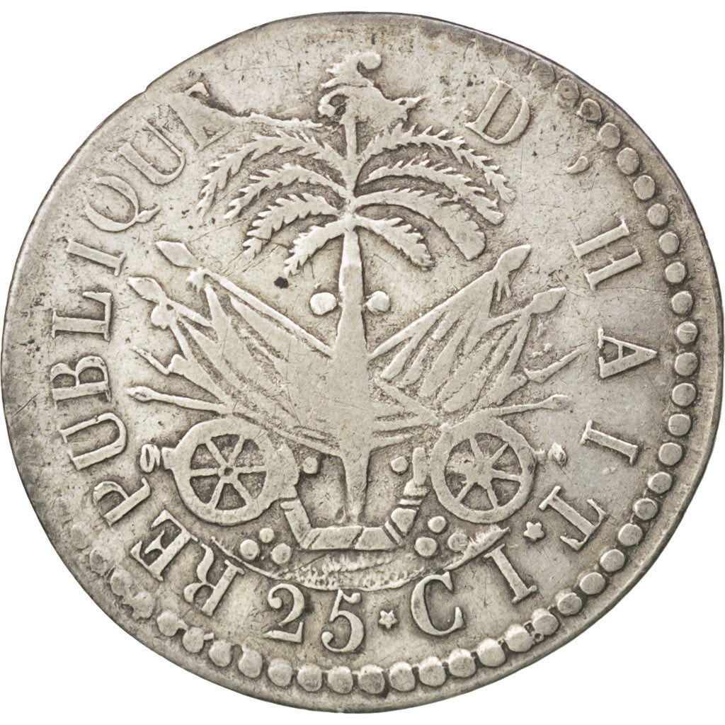 HAITI, 25 Centimes, 1828, KM #18.1, EF(40-45), Silver, 2.83