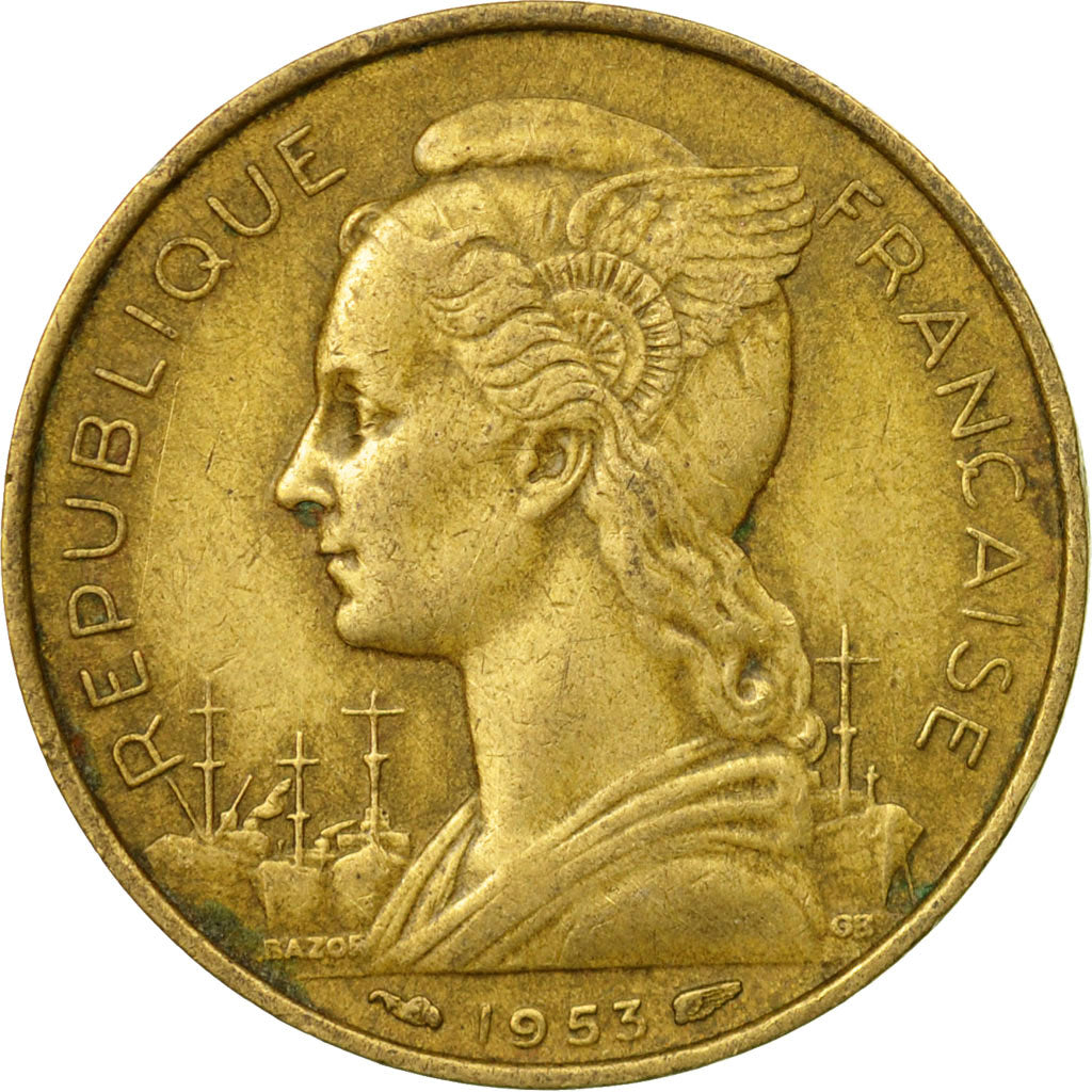 Coin, Madagascar, 20 Francs, 1953, Paris, EF(40-45), Aluminum-Bronze, KM:7