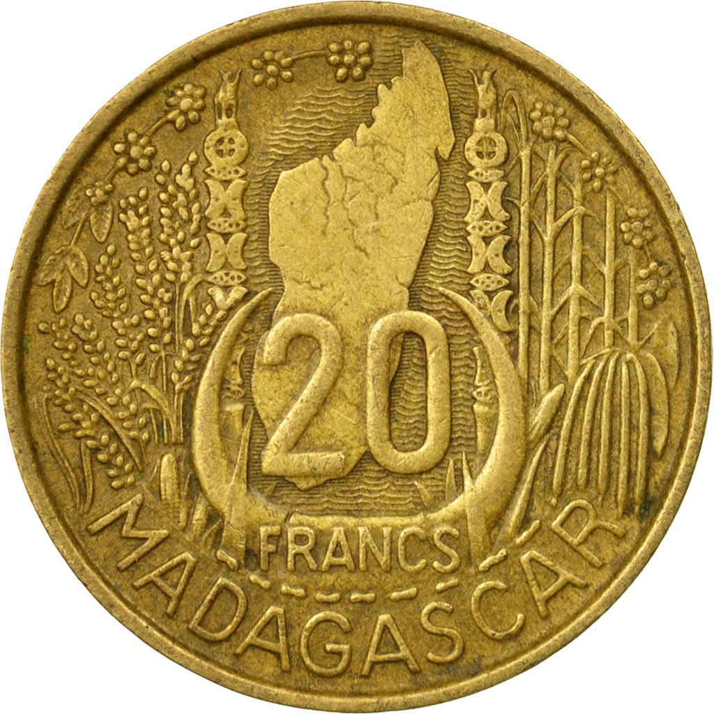 Coin, Madagascar, 20 Francs, 1953, Paris, EF(40-45), Aluminum-Bronze, KM:7