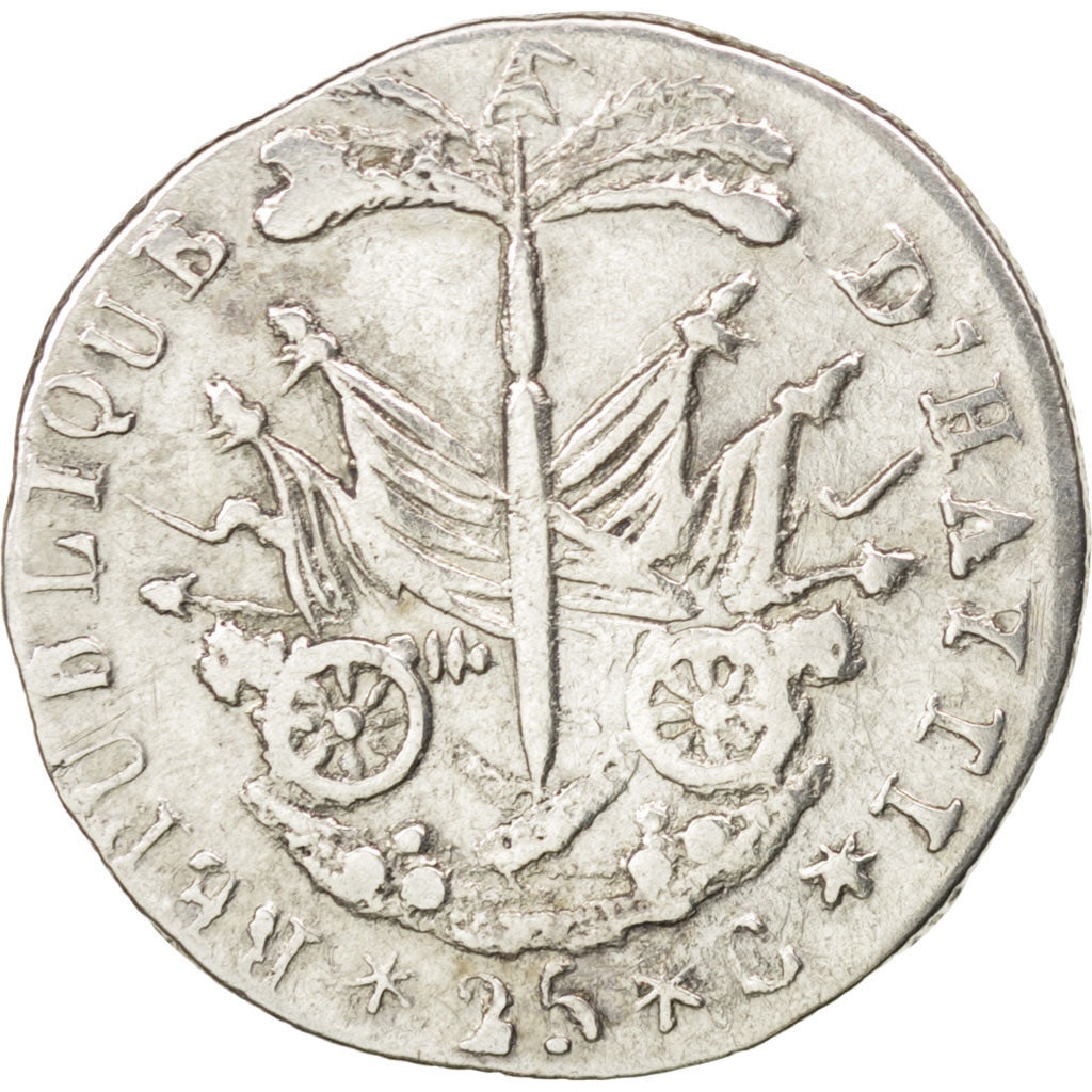 HAITI, 25 Centimes, 1818, KM #16, VF(30-35), Silver, 2.23
