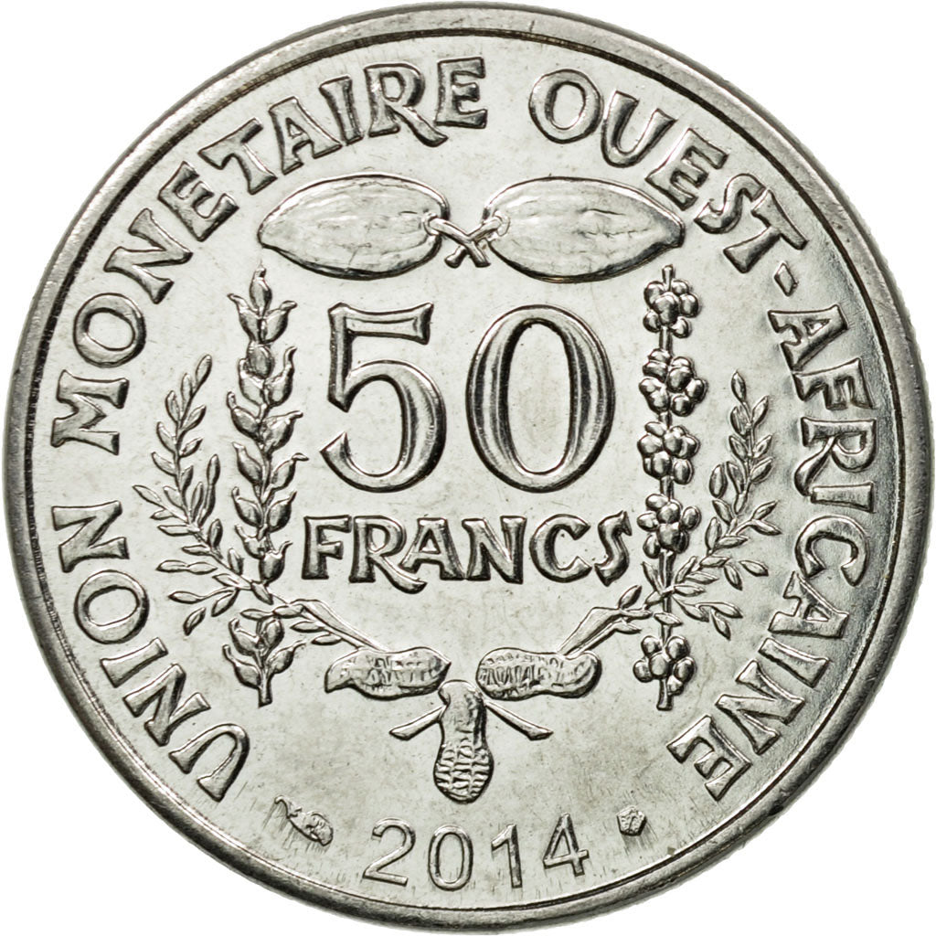 Coin, West African States, 50 Francs, 2014, Paris, AU(55-58), Copper-nickel