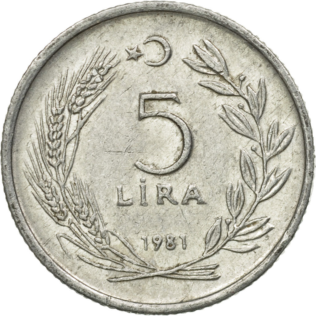 Moneta, Turcja, 5 Lira, 1981, EF(40-45), Aluminium, KM:944