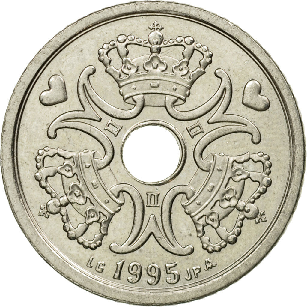 Coin, Denmark, Margrethe II, Krone, 1995, Copenhagen, AU(55-58), Copper-nickel