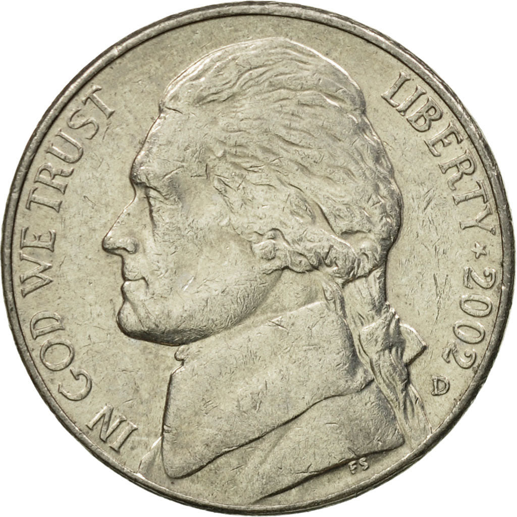 Coin, United States, Jefferson Nickel, 5 Cents, 2002, U.S. Mint, Denver