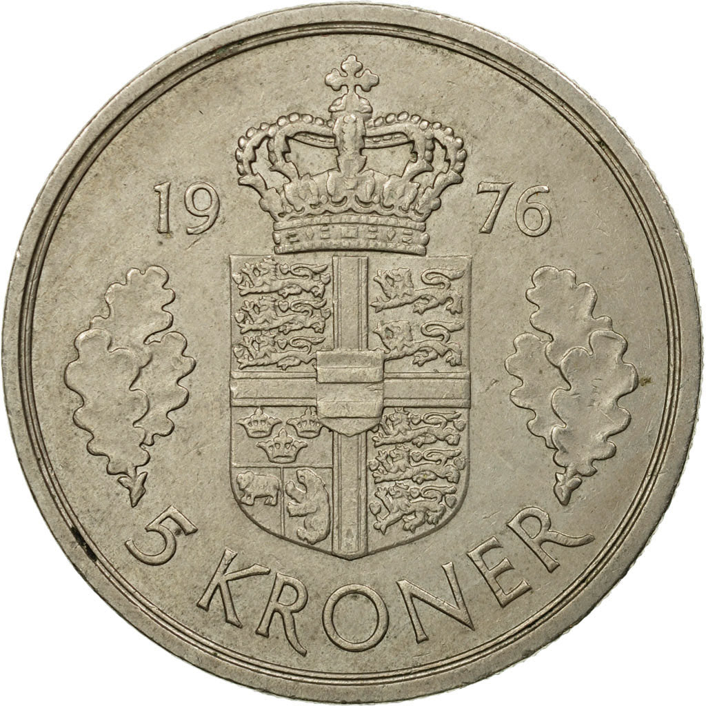 Moneta, Danimarca, Margrethe II, 5 Kroner, 1976, Copenhagen, BB, Rame-nichel