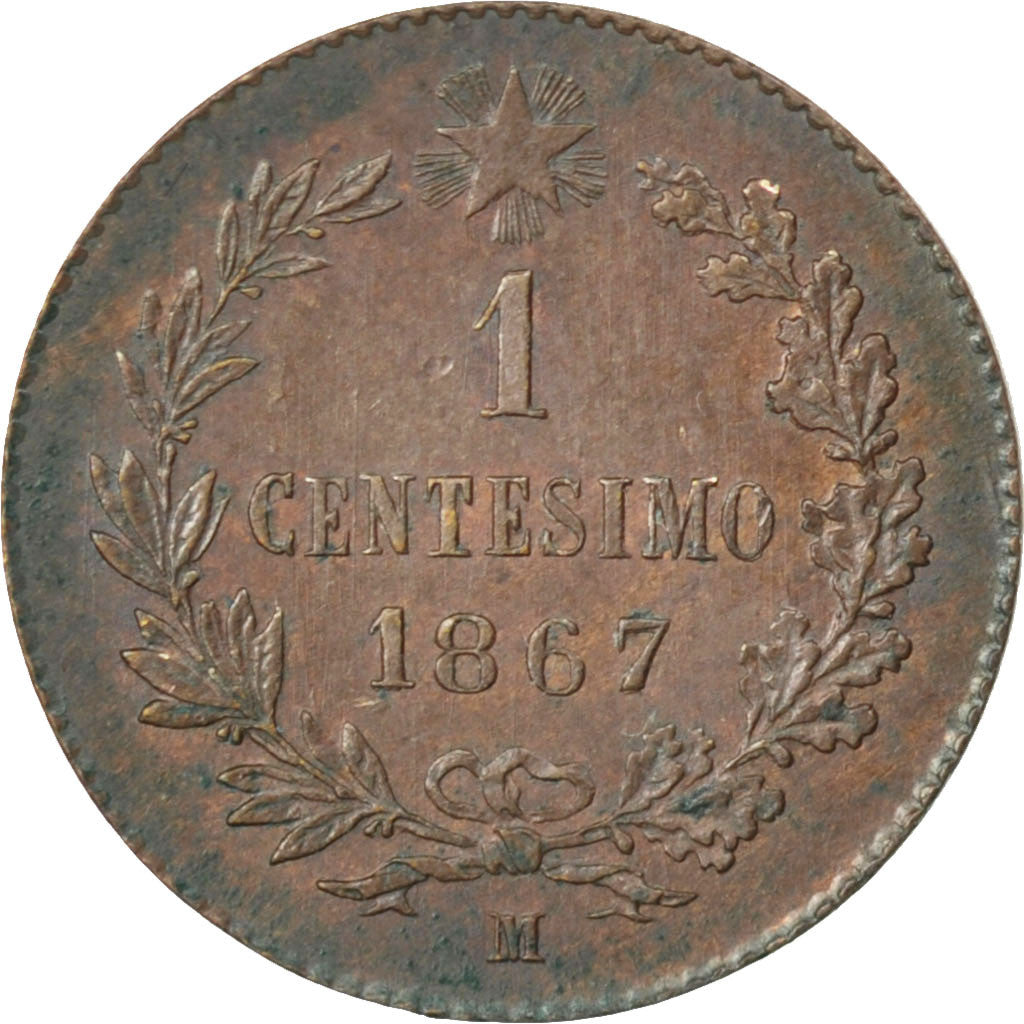 ITALY, Centesimo, 1867, Milan, KM #1.1, AU(55-58), Copper, 0.98