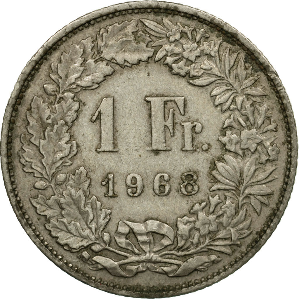 Coin, Switzerland, Franc, 1968, Bern, EF(40-45), Copper-nickel, KM:24a.1