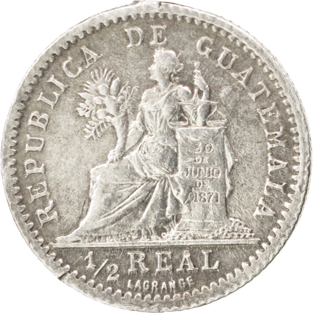 GUATEMALA, 1/2 Real, Medio, 1894, KM #165, AU(50-53), Silver, 1.61