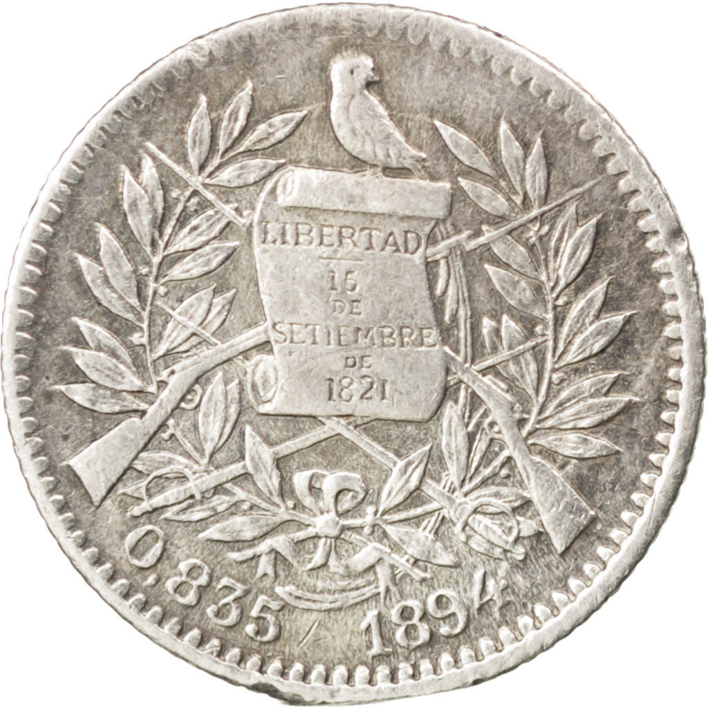 GUATEMALA, 1/2 Real, Medio, 1894, KM #165, AU(50-53), Silver, 1.61