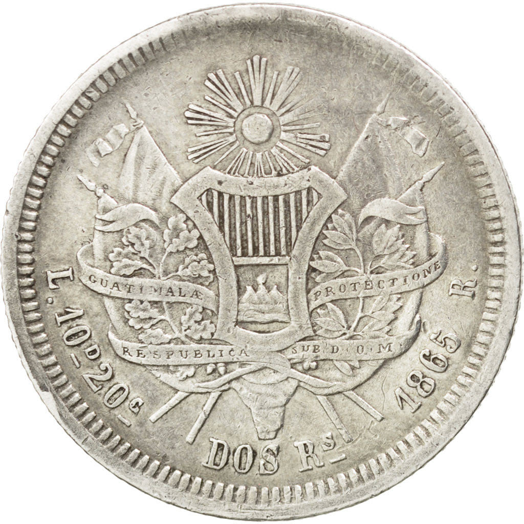 GUATEMALA, 2 Reales, Dos, 1865, KM #139, AU(50-53), Silver, 24, 6.11