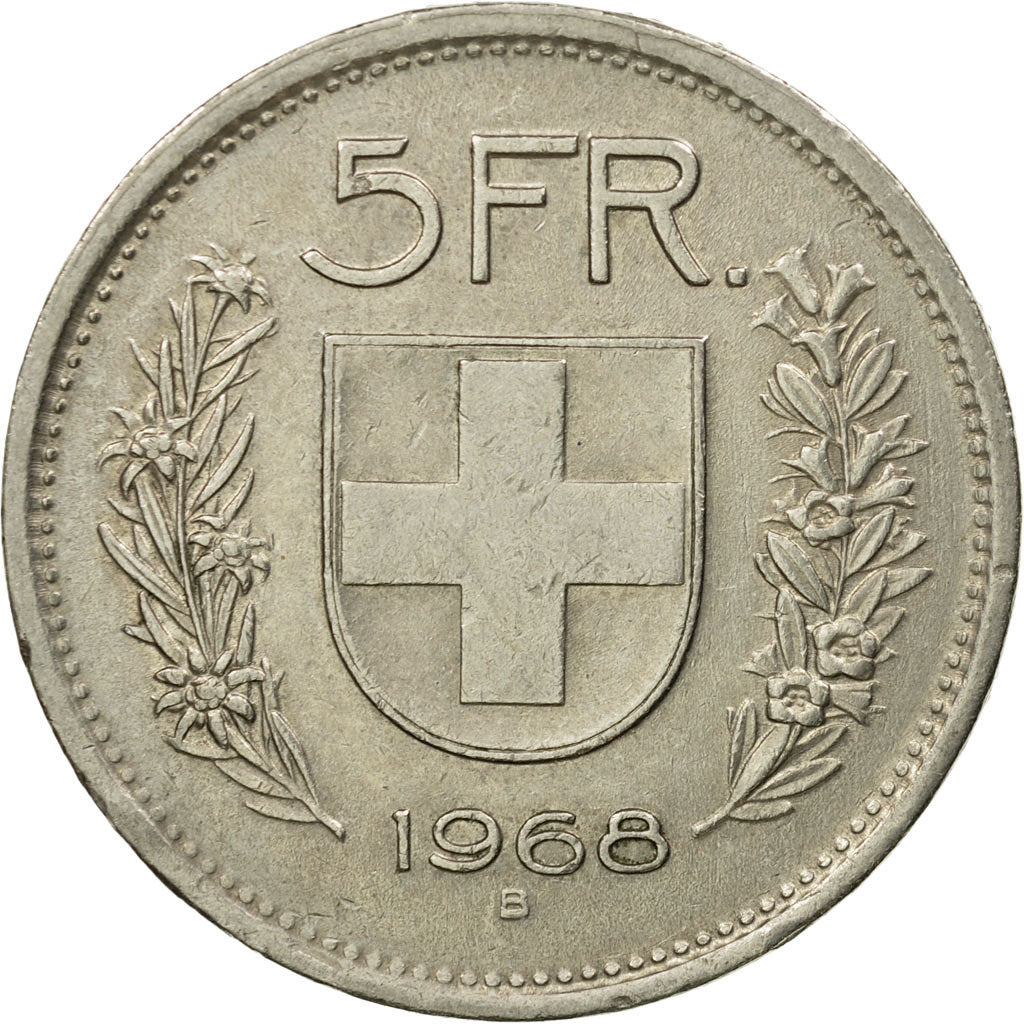 Coin, Switzerland, 5 Francs, 1968, Bern, EF(40-45), Copper-nickel, KM:40a.1