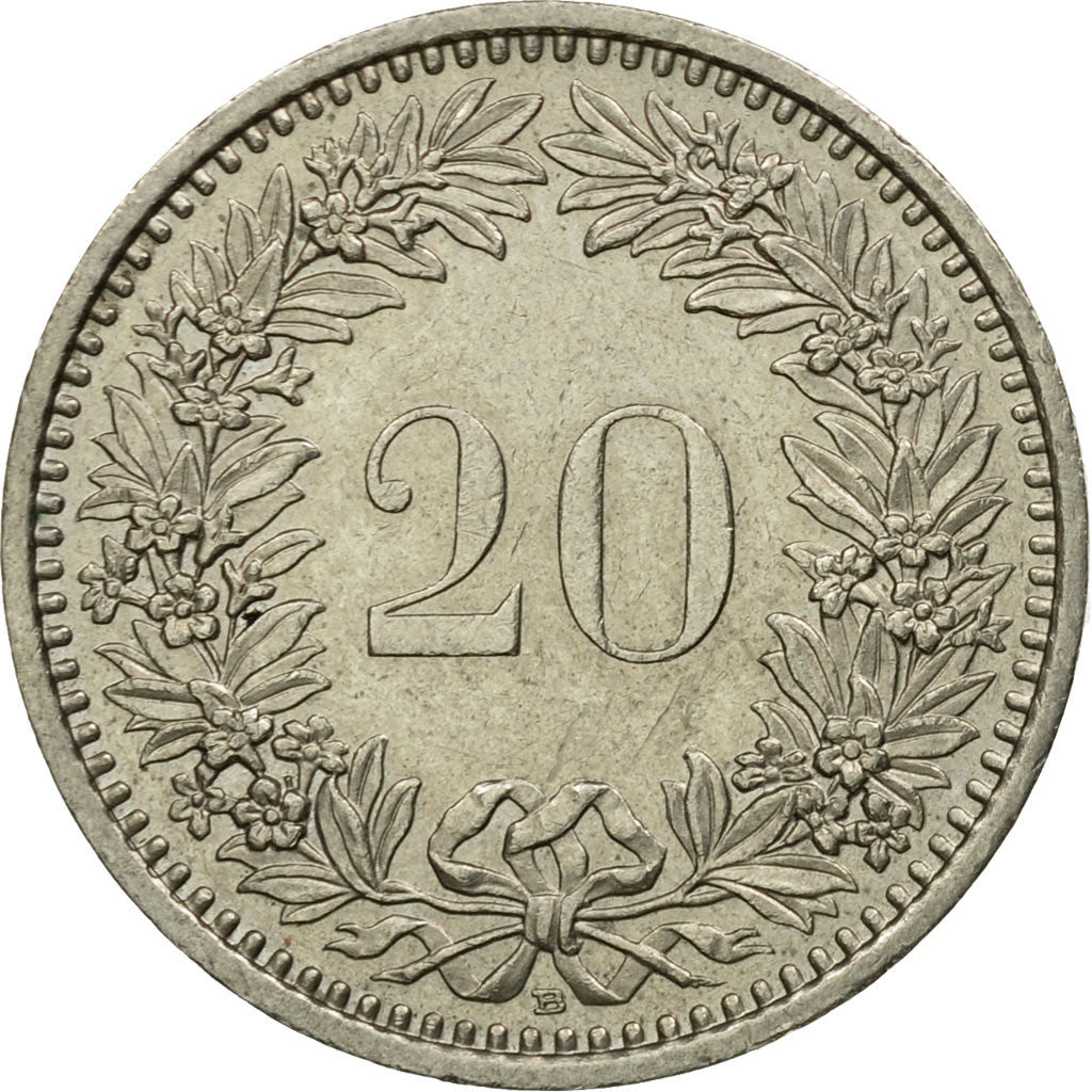 Coin, Switzerland, 20 Rappen, 1990, Bern, EF(40-45), Copper-nickel, KM:29a